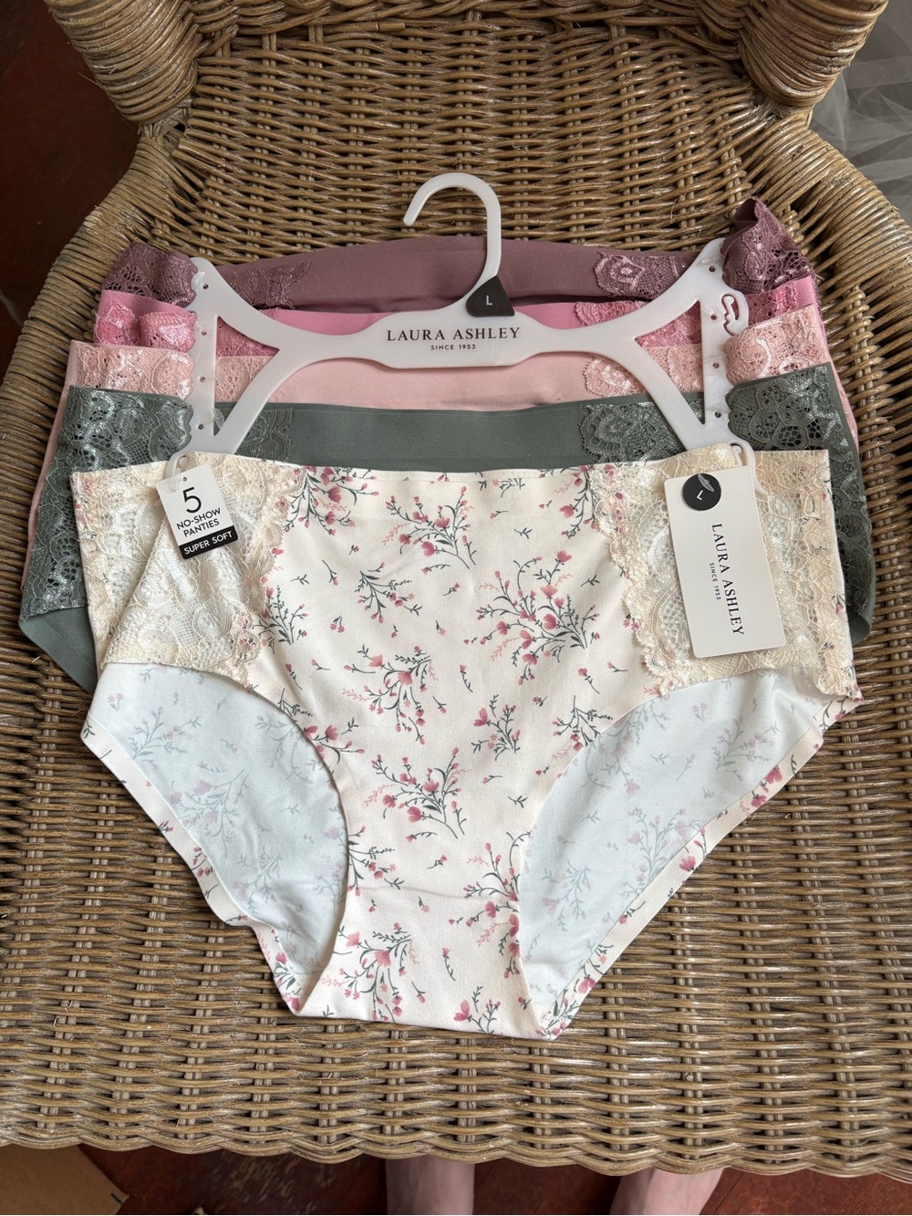 Laura Ashley Women’s Floral & Lace Panty Set in Cream, Pink, Green